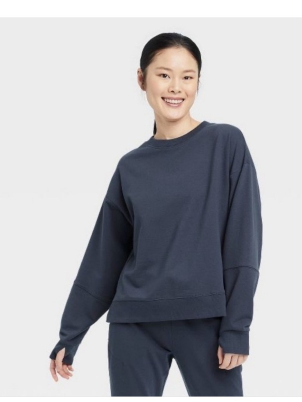 ALL IN MOTION SLATE BLUE OVERSIZED TERRYCLOTH SWEATSHIRT THUMBHOLES BOXY SIZE XL - Picture 4 of 16